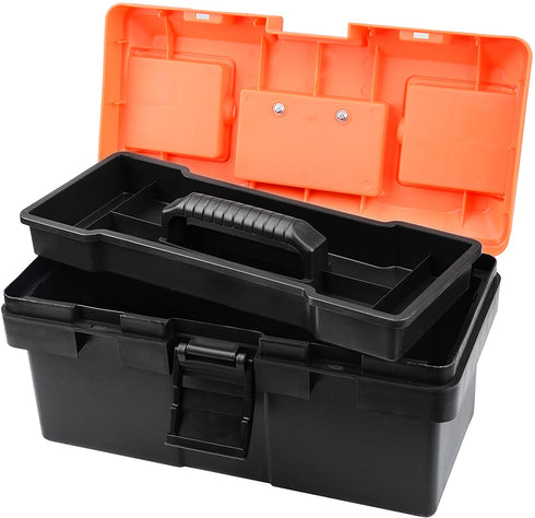 Plastic Tool Box, 14 -inch Portable Tool Box Plastic Toolbox with Removable Tool Tray and Detachable Tool Kit For Craft Storage, Household