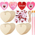 Wooden Hearts for Crafts - 30 Pcs 3" Natural Heart Wood Slices Unfinished Predrilled DIY Heart Wooden Ornaments Heart Shape Wood Cutouts with Glitter Heart Foam Stickers for Valentine's Day