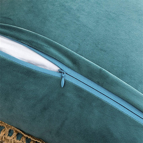 AQOTHES Pack of 2 Velvet Decorative Farmhouse Burlap Trimmed Tailored Edges Decor Pillow Cover Cushion Throw Pillows for Couch Sofa, 18 x 18 Inch, Teal