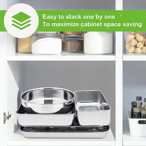 P&P CHEF Stainless Steel Small Baking Pan Set, 6-Piece Kitchen Bakeware Sets, Includes Oven Pan with Rack, Square/Round Cake Pan, Loaf & Muffin Pan, Easy Clean & Heavy Duty