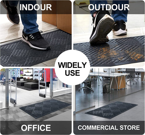 HAOJIAO Front Door Mats Outdoor , 17 x 29 Heavy Duty Rubber Non Slip Indoor Doormat, Durable Low Profile Welcome Mat Dirt Resistant Floor Rug for Entryway Patio Christmas, Grey