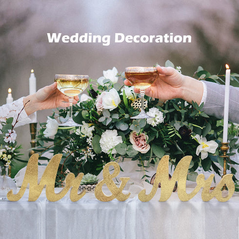 Mr Mrs Sign for Wedding Table,Mr and Mrs Wooden Letters,Large Mr. & Mrs.Party Decoration Items,Head Table Wedding Wood Letter,Just Married Sign Anniversary Party Valentine's Day Vintage Decor (Golden)
