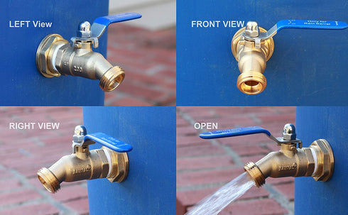 RAINPAL RBS024 Brass Rain Barrel Spigot (LF Compliant 3/4" Quarter Turn Ball Valve w/ Bulkhead Fitting and Thread Tape, 7 GPM)