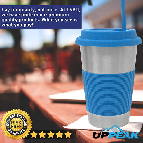 UpPeak 4 Pack 16 oz Stainless Steel Cups with Lids and Straws, ECO, BPA Free Drinking Tumblers (Assorted)