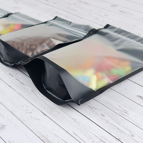 QQ Studio Pack of 100 Translucent Front Matte Black Poly Plastic Resealable Bags (0.8oz (3" x 5"), Stand-Up Pouch)
