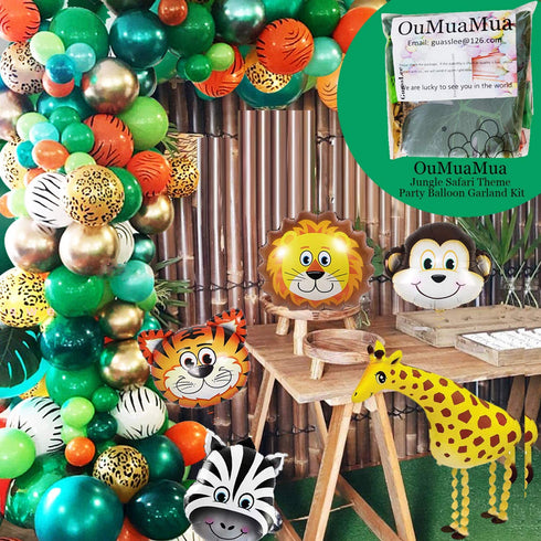 Jungle Safari Theme Party Balloon Garland Kit, 151 Pack With Animal Balloons and Palm Leaves for Kids Boys Birthday Party Baby Shower Decorations