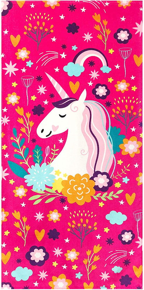 Love Unicorn Beach Towel Pink Fantasy Rainbow 30 x 60 inches 100%Cotton Velour (30" x 60", Pink)