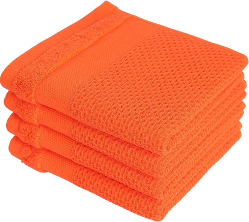 Homaxy 100% Cotton Waffle Weave Kitchen Towels, 13 x 28 Inches Super Absorbent and Machine Washable Dish Towels for Drying Dishes, 4-Packs, Orange