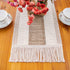 AerWo Macrame Table Runner Splicing Cotton and Burlap Table Runner, Woven Table Runner Farmhouse Style with Tassels Boho Table Runner for Wedding Bridal Shower Home Dining Table Decor, 12 x 72 Inch