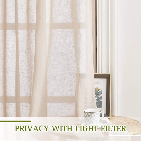 NICETOWN Semi Sheer Curtains 84 inches Long, Grommet Retro Beige Linen Curtains Window Treatments Vertical Drapes Privacy with Light Filter for Living Room, 52" Wide, 2 Panels