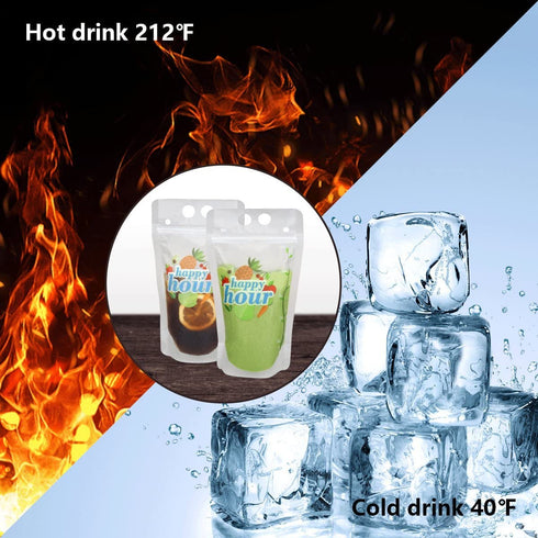 120 Pcs Zipper Plastic Pouches Drink Bags, Heavy Duty Hand-Held Translucent Frosted Reclosable Stand-up Bag 2.4" Bottom Gusset with 120 pcs Straws & Funnel Included