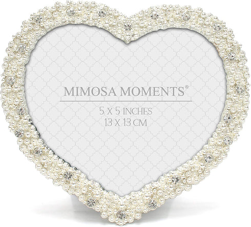 MIMOSA MOMENTS Heart shaped Jewel Picture Frame with Rhinestones (Silver, 5x5)