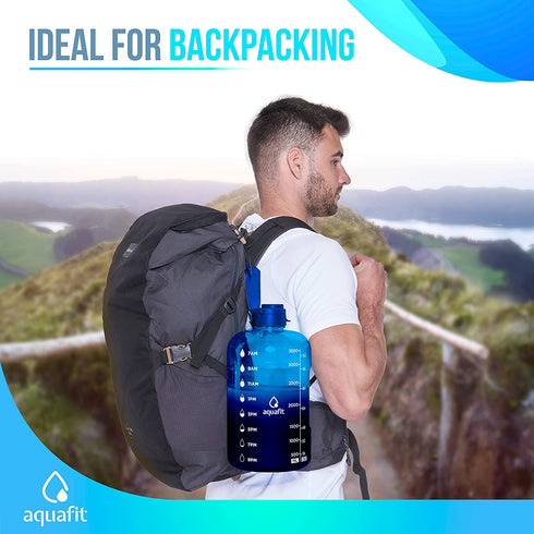 AQUAFIT 1 Gallon Water Bottle with Straw Motivational Water Bottle Big Water Bottle with Straw 1 Gallon Water Bottle Water Jug 1 Gallon Water Jug Water Bottle with Time Marker Daily Dark Blue