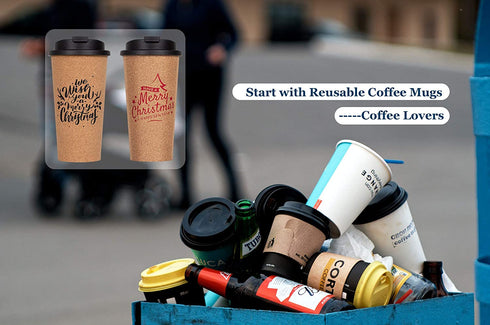 VALUE Travel Mug Gift Sets of 2 Cork Insulated Coffee Mugs with Lid 16oz