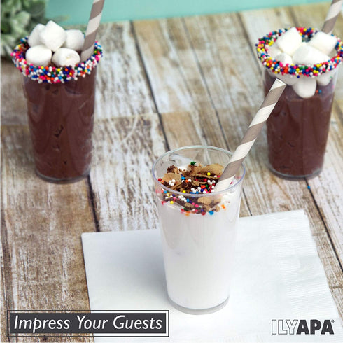 100 Mini Plastic Dessert Cups with Spoons - 3 oz Round Dessert Shooters for Chocolate Desserts, Appetizers, Samplers, Dessert Shot Glasses & More