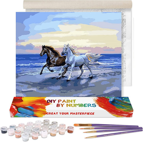 Toudorp Paint by Numbers Kits 16x20 inches Canvas Painting for Adults Beginner and Kids with Acrylic Paints and Brushes - The Sweet Horse Couple (Without Frame)