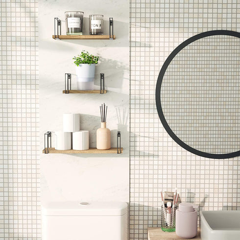 SRIWATANA Wall Shelves for Bedroom, Floating Shelves Set of 3, Hanging Shelves for Wall Decor, Laundry Room, Bathroom, Living Room, Kitchen - Carbonized Black