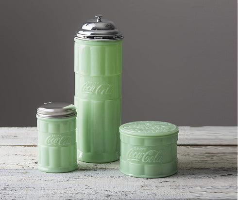 Tablecraft Coca-Cola Jadeite Sugar Pourer 3.25 x 3.25 x 5", Green