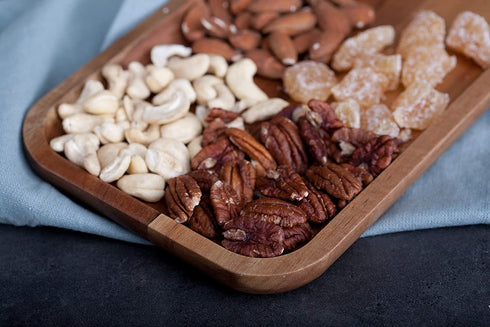 Wood Serving Platter Tray Plate, Wooden Steak Plates, Set of 1 Small Wood Tray + 50 Paddle Picks, Solid Natural Rectangular Acacia Board for Food Party Cheese Appetizer, Avoid Sliding and Spilling