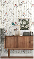 HaokHome 92075 Peel and Stick Forest Wallpaper Birch Tree Birds Mural White/Beige/Grey/Red Removable for Wall Decorations 17.7in x 118in