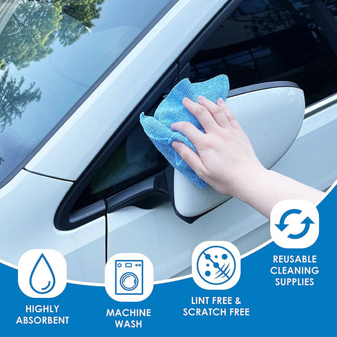 BUST-HOP Reusable Microfiber Wipes 12 by 12 Inches Cleaning Cloth Rags Softer Highly Absorbent Lint Free - Streak Free Wash Cloth for House Kitchen Car Window BLUE Pack of 50
