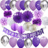 Birthday Party Decorations for Women Purple Silver Happy Birthday Banner Purple Silver Latex Balloons Polka Dot Paper Fans/Girl Purple Birthday Decorations for Women 30th/40th/50th/60th Purple Birthday Party Decorations
