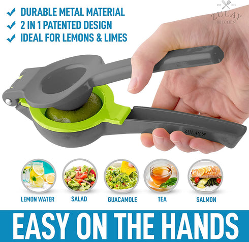 Zulay Metal Lemon Lime Squeezer - Manual Citrus Press Juicer (Gray and Lime Punch)