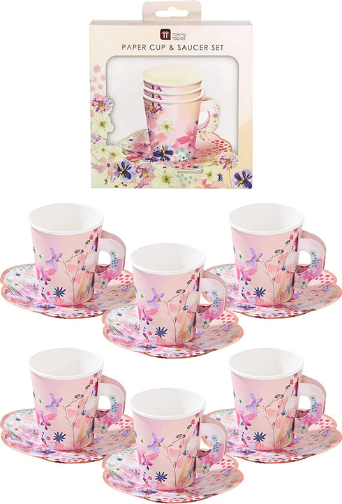 Talking Tables BG-CUPSET Blossom Party Paper Tea Cups, Pack of 12, Height 8cm, 3", Pink and Gold