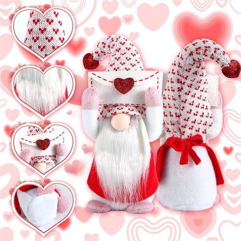 White Valentines Day Gnomes Decorations 2Pack Handmade Elf Plush Doll Heart Decor Mr and Mrs Scandinavian Tomte for White Day Table Ornament