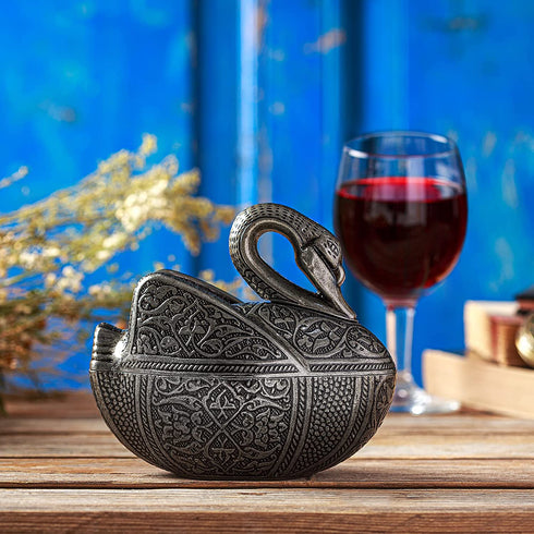 Antique Candy Serving Bowl with Lid, Authentic Fancy Sugar Bowl, Ottoman Style Metal Swan Turkish Delight Serving Dish, Silver Decorative Centerpieces Dish (Antique Silver)