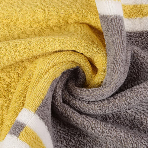 YiLUOMO Hand Towels Set of 2 100% Cotton Striped Checkered Pattern Easter Hand Towel Super Soft Highly Absorbent Towels for Bathroom, Kitchen 13 x 29 Inch (Yellow & Grey)