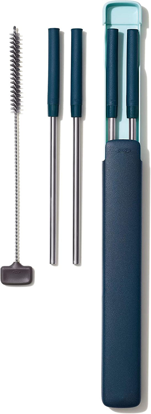 OXO Good Grips Stainless Steel 6 Piece Reusable Straw Set with Case - Green