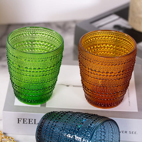 SUNNOW Vastto 10 Ounce Multicolor Polka Dot Glass Tumbler,for Water, Beverage,Juice, Wine,Beer, and Cocktail,Set of 4