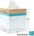 Modern Square Wooden Tissue Box Cover Holder for Bathroom Vanity Countertops, Bedroom Dressers, Night Stands, Desks and Tables, Rustic Farmhouse - White and Sea Mist Green