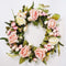 Rose Wreath Floral Wreath Classic Handmade Flowers for Front Door Wall Wedding Party Christmas Home Decor (13"-Pink)