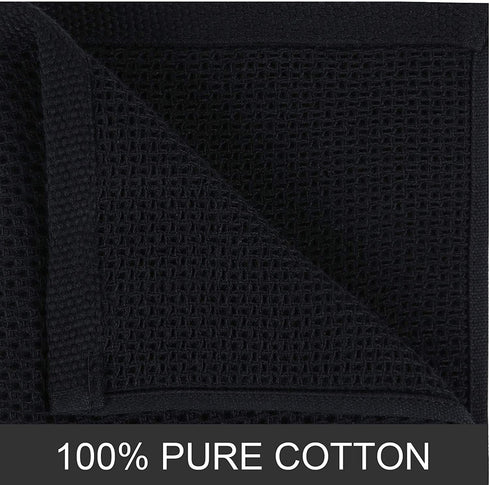 Homaxy 100% Cotton Waffle Weave Kitchen Dish Towels, Ultra Soft Absorbent Quick Drying Cleaning Towel, 13x28 Inches, 4-Pack, Black
