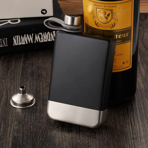 Hillside-Kit Hip Flask for Liquor 8 Oz Stainless Steel Leak proof with Funnel Flask set men flask women flask set (Black&Silver)