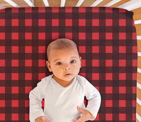 The Peanutshell Crib Sheet Set for Baby Boys or Girls | Red, Black & Grey Buffalo Plaid | 2 Pack Set