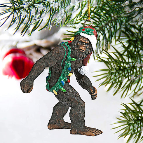 Design Toscano DB383084 Bigfoot, the Christmas yeti with Sabta's hat Funny Christmas tree decoration, polyresin, full color, 7.5 cm,Brown