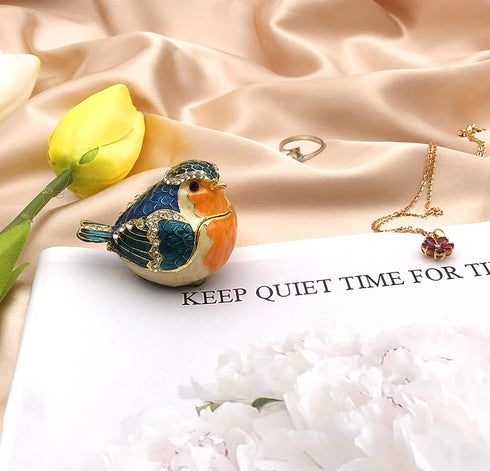 JWT Astyle Robin Bird Hinged Jewelry Box with Stones , Collectible Animal Trinket Box.Rings Earrings Storage Boxes,Bird Figurine Home Decor Gift.