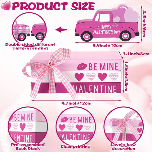 Valentine's Day Tiered Tray Decorations Wooden Fake Book Decor Valentine Truck Sign Valentine's Day Table Decor Farmhouse Rustic Decor Valentine's Day Accessories for Bookshelf Table Mantle