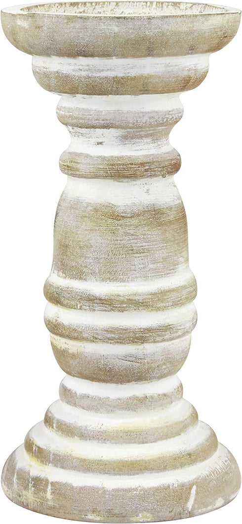 Stonebriar Decorative Worn White Wooden Pillar Candle Holder, Coastal Home Decor, Ocean Inspired Designs for Wedding Decorations, Parties, or Everyday Home, Large
