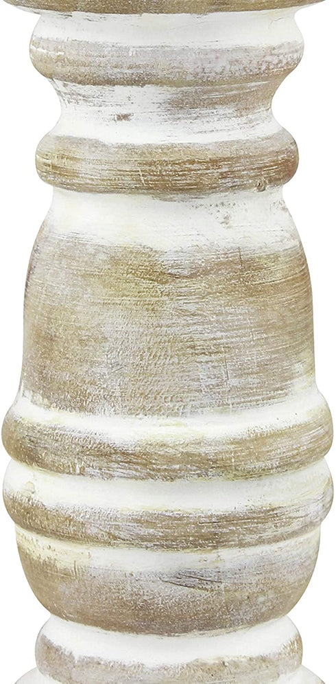 Stonebriar Decorative Worn White Wooden Pillar Candle Holder, Coastal Home Decor, Ocean Inspired Designs for Wedding Decorations, Parties, or Everyday Home, Large