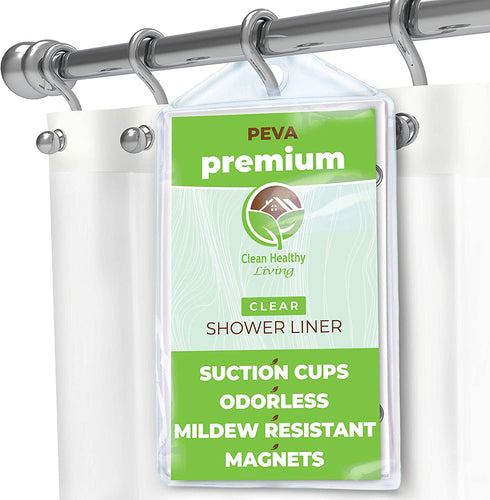 Clean Healthy Living Premium PEVA Clear Shower Curtain Liner with Magnets & Suction Cups - 70 X 71 in. Long