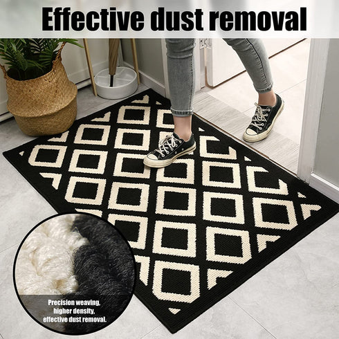 Feivea Indoor Doormat Durable Front Back Door Mat Outdoor Door Rug Resist Dirt Mat for Entryway Kitchen Patio Machine Washable Non Slip Easy Clean Low Pile, 20"x31.5" , Black and White