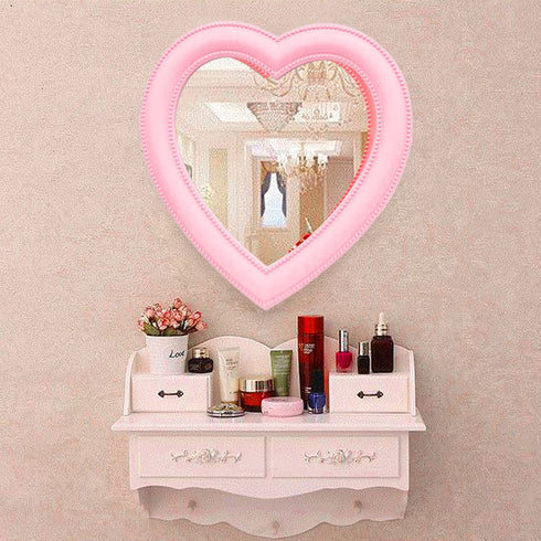 Heart Makeup Mirror Heart Mirror Cosmetic Mirror Wall Desktop Mirror Bedroom Mirror Gift for Women (Light Pink)