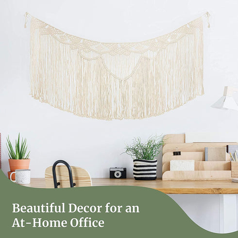 Livalaya Macrame Wall Hanging Garland - Beige 39?L x 19?W Modern Farmhouse Bohemian Woven Wall Decor for House, Apartment, Dorm, Fireplace, Bedroom, Baby Nursery, Party & Wedding Decorations, US Brand