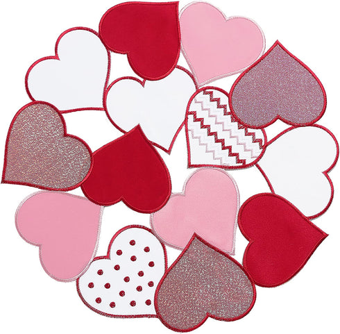 Valentine's Day Red Heart Placemats Set of 4, 15 Inch Round Place Mats for Dining Table, Mother's Day or Wedding Table Decoration,14th February Gifts