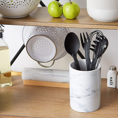 DII Kitchen Accessories Collection Ceramic, Utensil Holder, White Marble