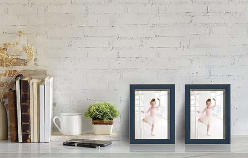 Violabbey 5x7 Picture Frames Navy Blue Set of 2, Modern Style 5 by 7 Photo Frame, High Definition Tempered Real Glass, Wall or Tabletop Display